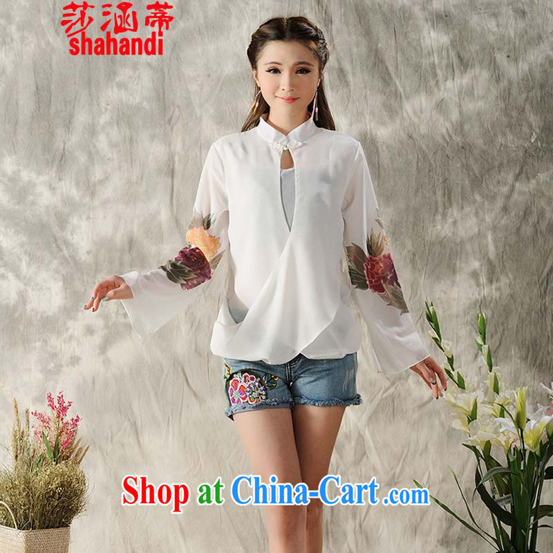 Elizabeth's covered by summer 2015 women national style in a new, hand-painted long-sleeved cheongsam dress shirt Chinese Spring Chinese female white XL, covered by Elizabeth (SHAHANDI), online shopping