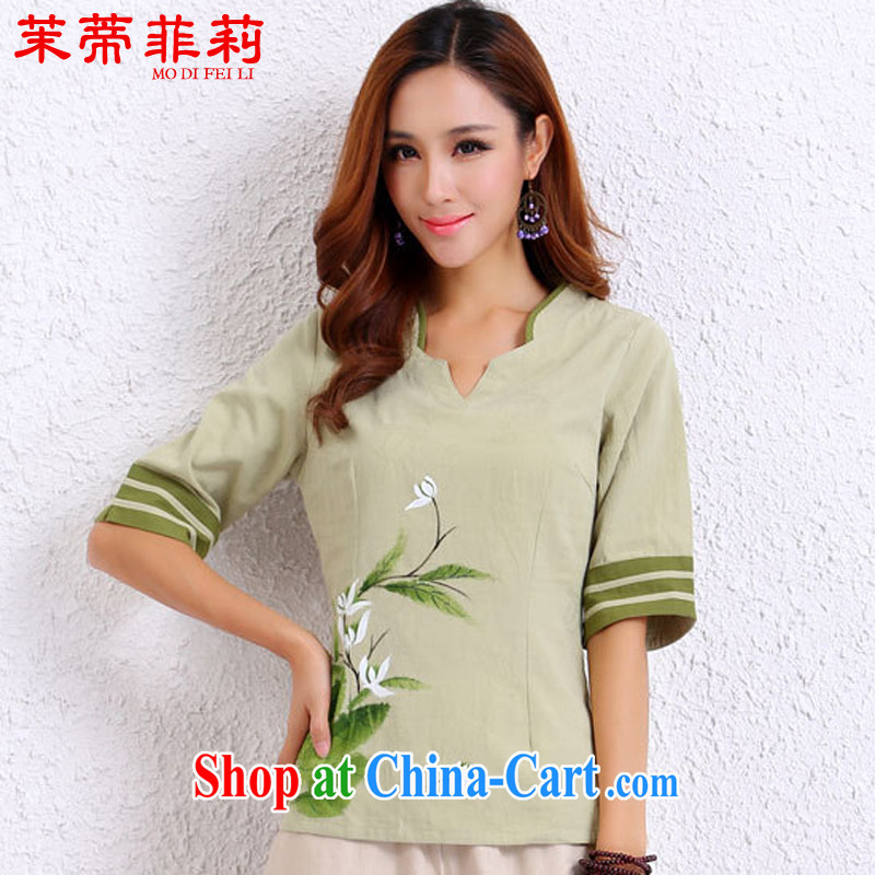 Energy Mr. Philip Li 2015 new cotton Ma T-shirt ladies flouncing stamp China wind improved Han-green L