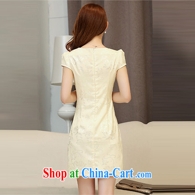 The Scent of Summer 2015 with Korean beauty and stylish cotton short-sleeved retro Chinese qipao, long dresses apricot XXL, the Shannon Gore (XGN), shopping on the Internet