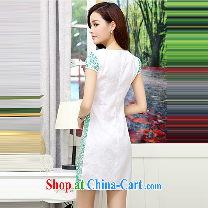 The Shannon Gore, 2015 new leisure sober retro improved cheongsam dress dresses female white and green XXL incense, Goma (XGN), shopping on the Internet
