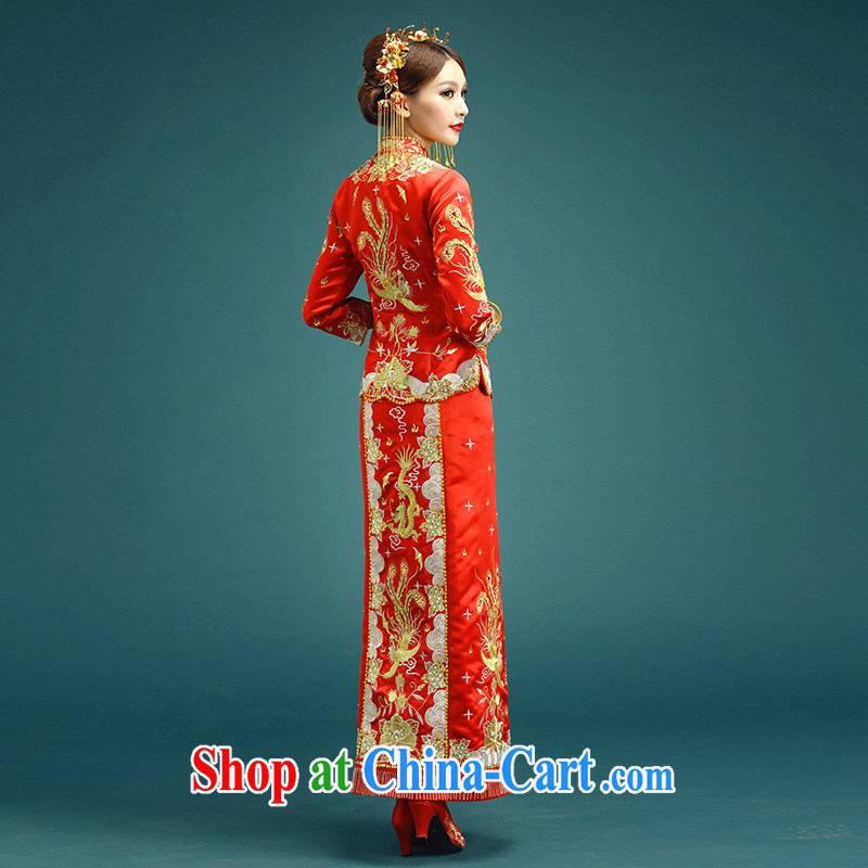 Animated Anne married Yi 2015 cultivating the embroidered dragon use gold and silver thread use phoenix dress and wedding toast clothing bridal wedding dress skirt and embroidery 2 piece dress red XXXL, diffuse Connie married Yi, shopping on the Internet