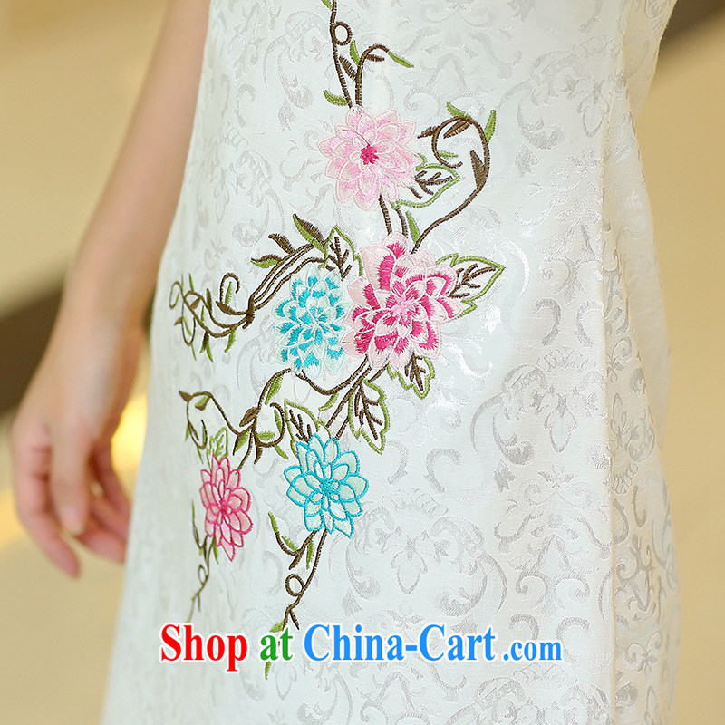 His angel, summer 2015 new summer short-sleeved V collar dresses white ethnic wind embroidered beauty short skirt jacquard fashion improved cheongsam white XL, Angel (LUOQINUO), online shopping
