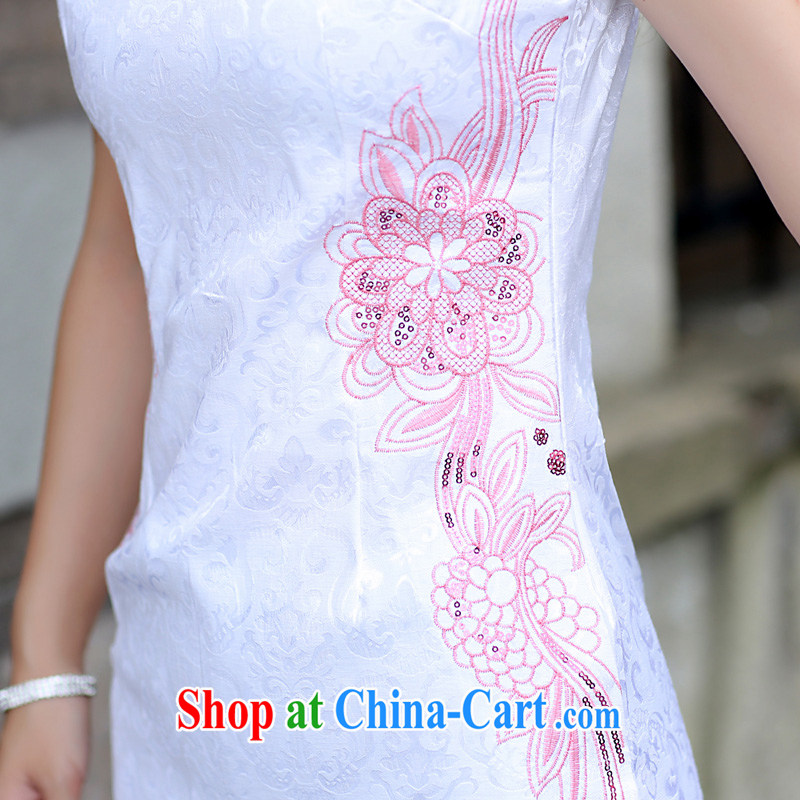 His angel, summer 2015 the new Chinese improved a shoulder short sleeves cheongsam skirt short, elegant style high waist embroidered beauty graphics thin package and dress blue XL, Angel (LUOQINUO), and, on-line shopping