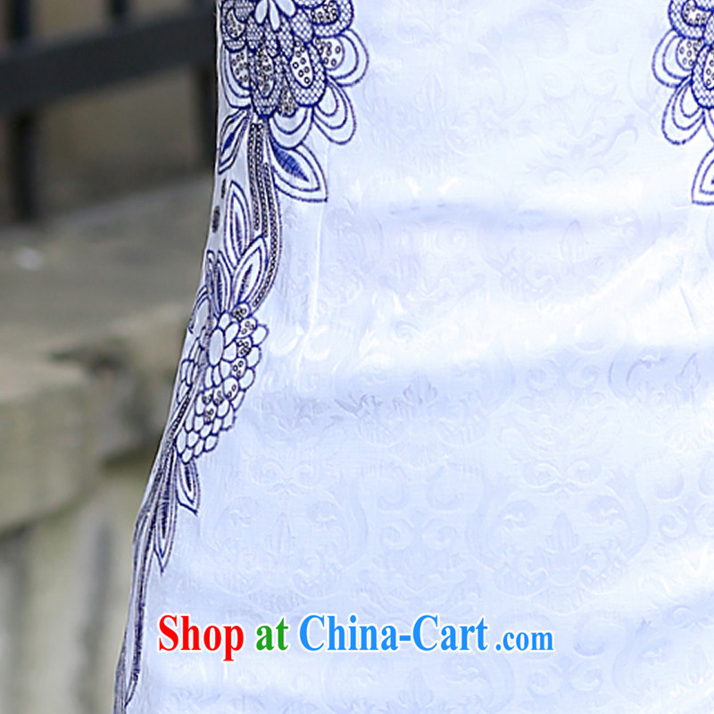 His angel, summer 2015 the new Chinese improved a shoulder short sleeves cheongsam skirt short, elegant style high waist embroidered beauty graphics thin package and dress blue XL, Angel (LUOQINUO), and, on-line shopping