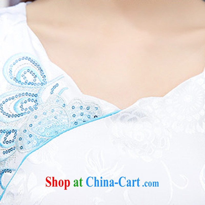 Mansfield, valley, summer 2015 New National wind Chinese stamp retro beauty aura video thin short-sleeve package and cheongsam dress girls white and yellow XL, Cayman, Lai Valley, shopping on the Internet