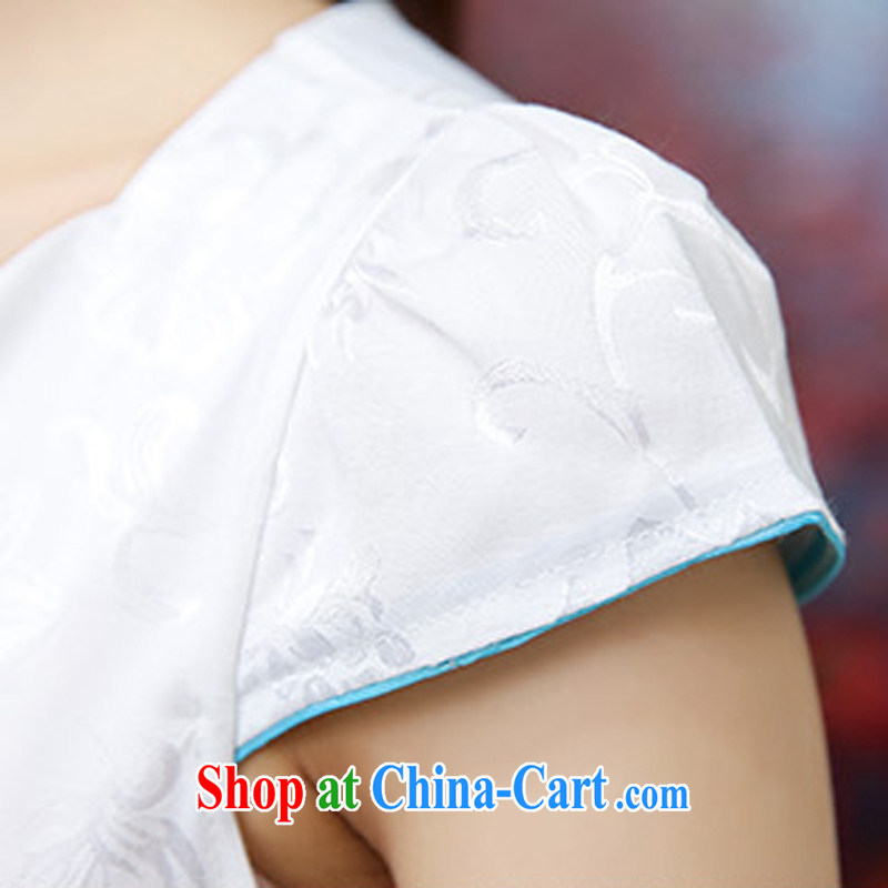 Mansfield, valley, summer 2015 New National wind Chinese stamp retro beauty aura video thin short-sleeve package and cheongsam dress girls white and yellow XL, Cayman, Lai Valley, shopping on the Internet