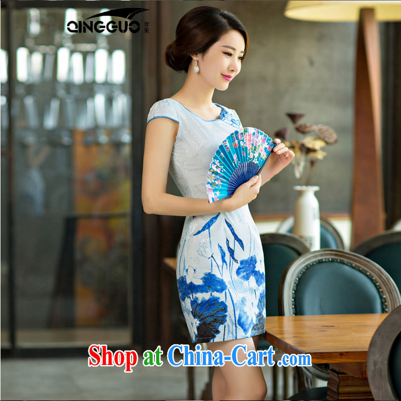 Fruit and Vegetable 2015 summer improved female cheongsam dress retro beauty everyday dresses short dresses, 9004 green XXL, fruit (QINGGUO), shopping on the Internet