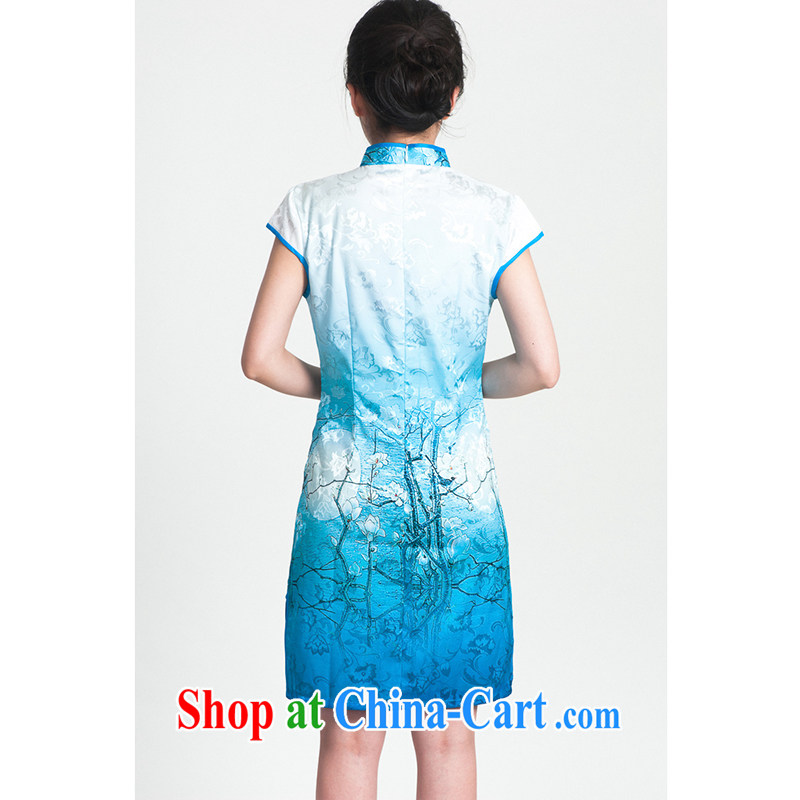 100 brigade Bailv summer new 3D digital stamp national wind Chinese qipao short-sleeved dresses female B F 1 1028 #0239, white blue 2 XL, 100 brigade (Bailv), online shopping