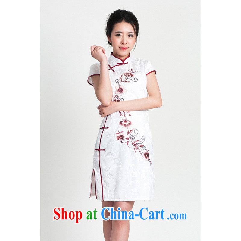 100 brigade Bailv cheongsam dress stylish and improved summer new retro beauty short dresses B F 1 1028 #0299, white on black 2XL, 100 brigade (Bailv), online shopping