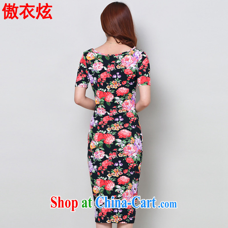 As well as clothing and cool 2015 summer dress new in Europe and America, the code stamp short-sleeved dresses Chinese qipao L 9405 black XL, as well as clothing and cool, and on-line shopping