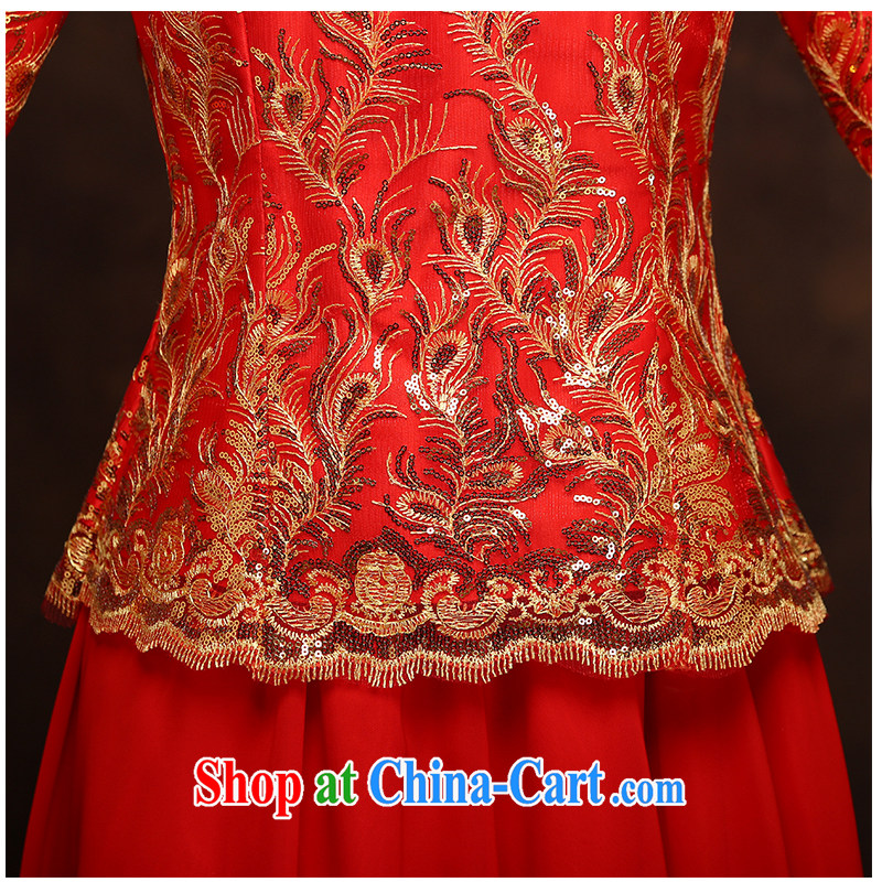 2015 new Lace Embroidery red cheongsam stylish everyday invisible zipper video thin large, cultivating long-sleeved robes, beautiful heydays is a direct, beautiful yarn (nameilisha), online shopping