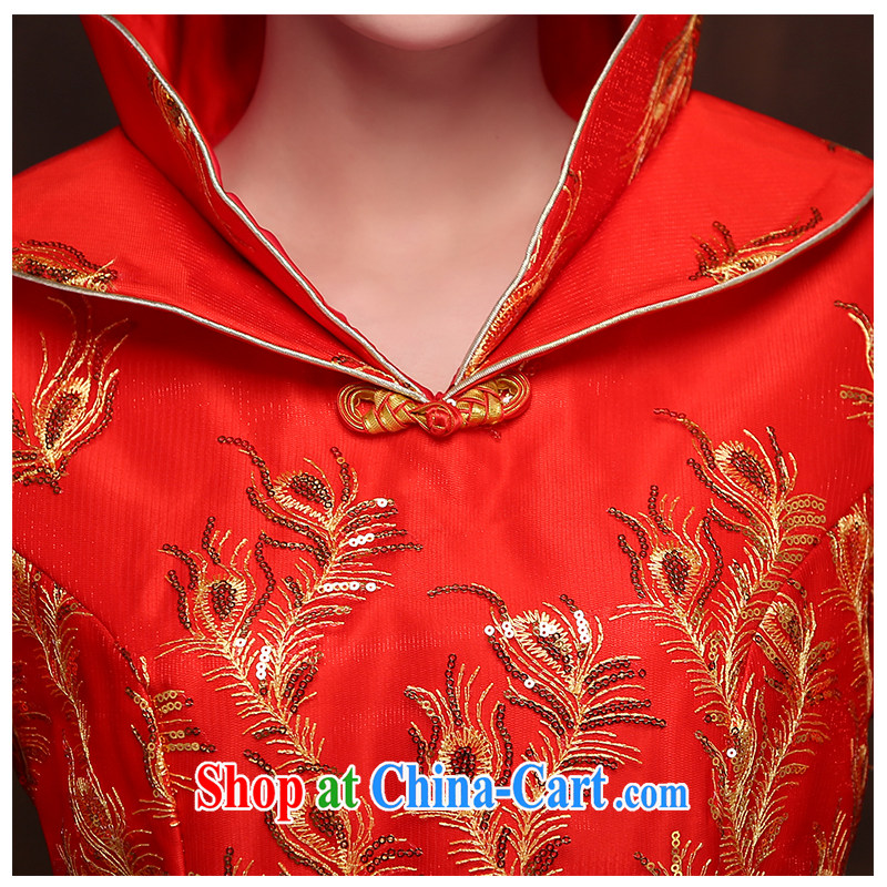 2015 new Lace Embroidery red cheongsam stylish everyday invisible zipper video thin large, cultivating long-sleeved robes, beautiful heydays is a direct, beautiful yarn (nameilisha), online shopping