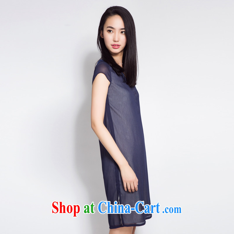 Diane Ying 2015 new summer original design double-decker ice woven fluoro fabric stamp Chinese improved cheongsam dress PAE 2136 Tibetan blue L, Diane Ying, shopping on the Internet