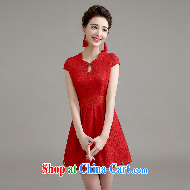 2015 New Red wedding dress bridal toast clothing lace sexy cheongsam dress spring and summer, Retro beauty red back door service short cheongsam Red Red to make the $30 does not return, and love, and shopping on the Internet
