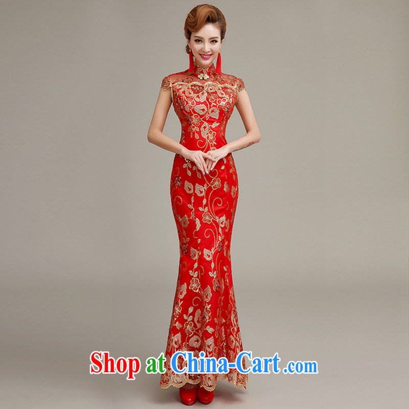2015 new crowsfoot dress red marriages improved cheongsam dress uniform toasting retro package shoulder-length dresses, red can make the _30 does not return