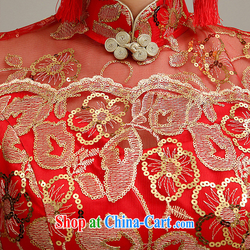 2015 New at Merlion dress red marriages improved cheongsam toast clothing retro package shoulder-length cheongsam dress, red can be given to the 30 million do not return, and love, and shopping on the Internet