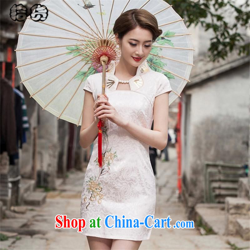 The HELENE ELEGANCE 2015 summer, Elegance floral embroidery cheongsam dress improved stylish beauty package and off-cut dresses, elegant day dresses girls dresses apricot, and Helene elegance (ILELIN), online shopping