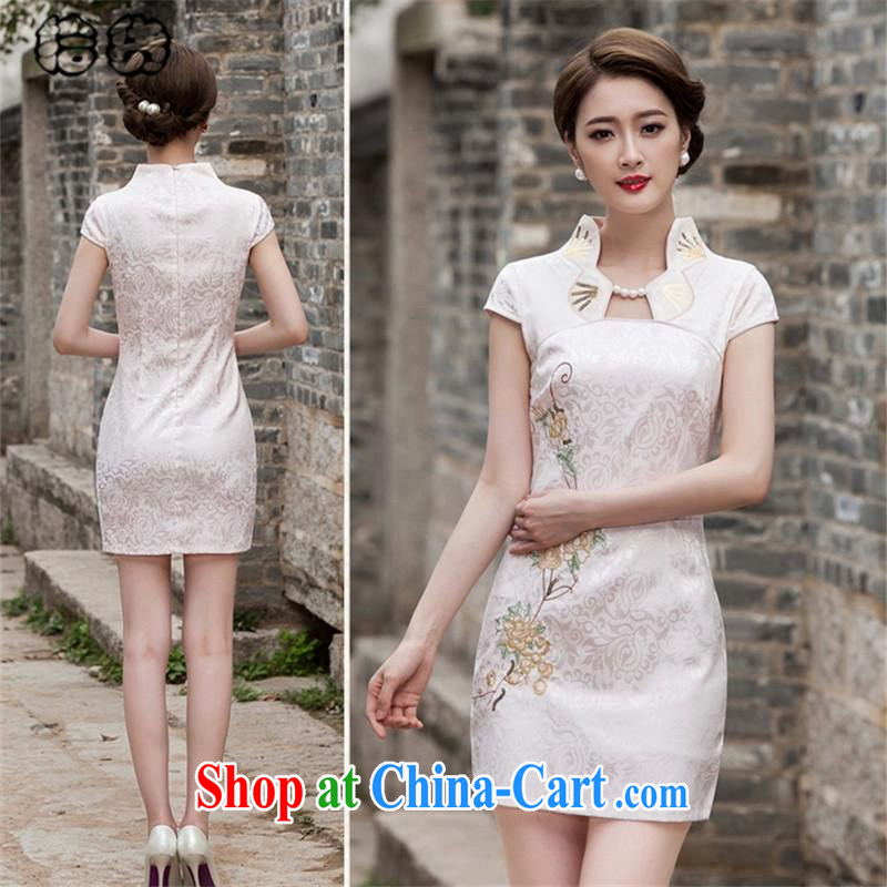 The HELENE ELEGANCE 2015 summer, Elegance floral embroidery cheongsam dress improved stylish beauty package and off-cut dresses, elegant day dresses girls dresses apricot, and Helene elegance (ILELIN), online shopping