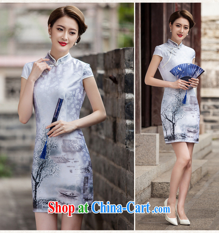 Petals rain family * 2015 new painting classic short-sleeve cheongsam dress retro fashion China Daily outfit 1107 Chinese Painting (landscape), L pictures, price, brand platters! Elections are good character, the national distribution, so why buy now enjoy more preferential! Health