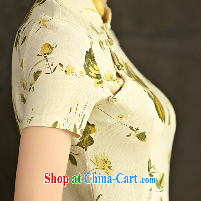 The economy as Princess Diana's '9012 real-time concept 2015 spring and summer beauty retro graphics thin short sleeves in the Code improved linen long cheongsam dress Green Maze 9008 M, economy, princess, and shopping on the Internet
