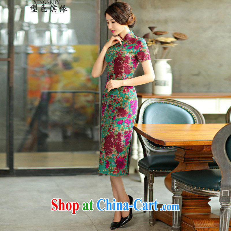 Type color-bin in accordance with spring and summer beauty retro graphics thin short sleeves in the Code improved linen long cheongsam dress, Goshiki (XINGSEBY), shopping on the Internet