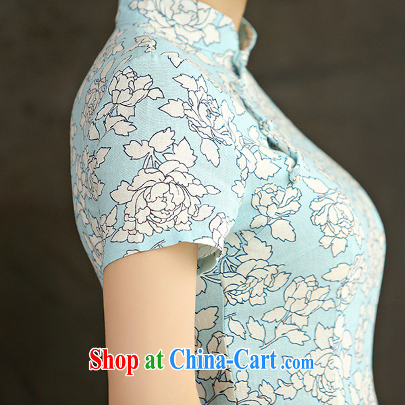 The economy as Princess Diana's '9011 real-time concept 2015 spring and summer beauty retro graphics thin short sleeves in the Code improved linen long cheongsam dress Green Maze 9008 L, economy, princess, and shopping on the Internet