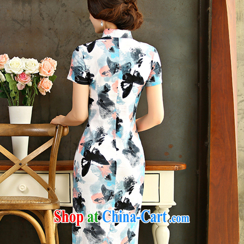 The economy as Princess Diana's '9010 real-time concept 2015 spring and summer beauty retro graphics thin short sleeves in the Code improved linen long cheongsam dress Green Maze 9008 L, economy, princess, and shopping on the Internet