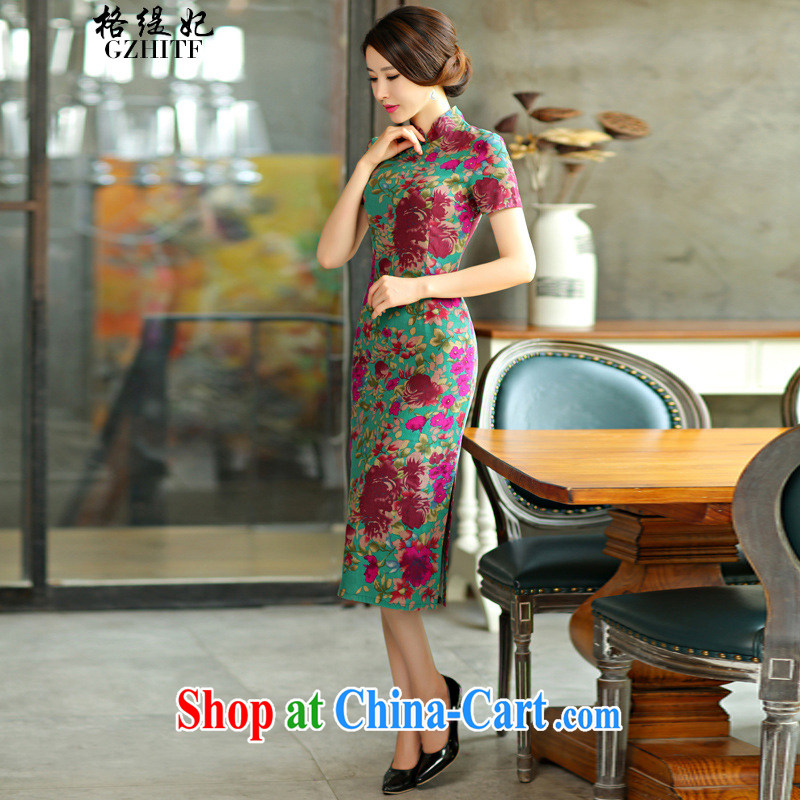 The economy ' Princess Diana's 2015 spring and summer beauty retro graphics thin short sleeves in the Code improved linen long cheongsam dress Green Maze 9008 L