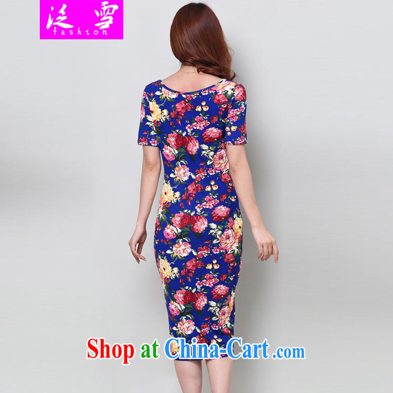 The snow in summer 2015 women new in Europe and America, the code stamp duty short-sleeved dresses Chinese qipao 9185 dark blue XL, snow, shopping on the Internet