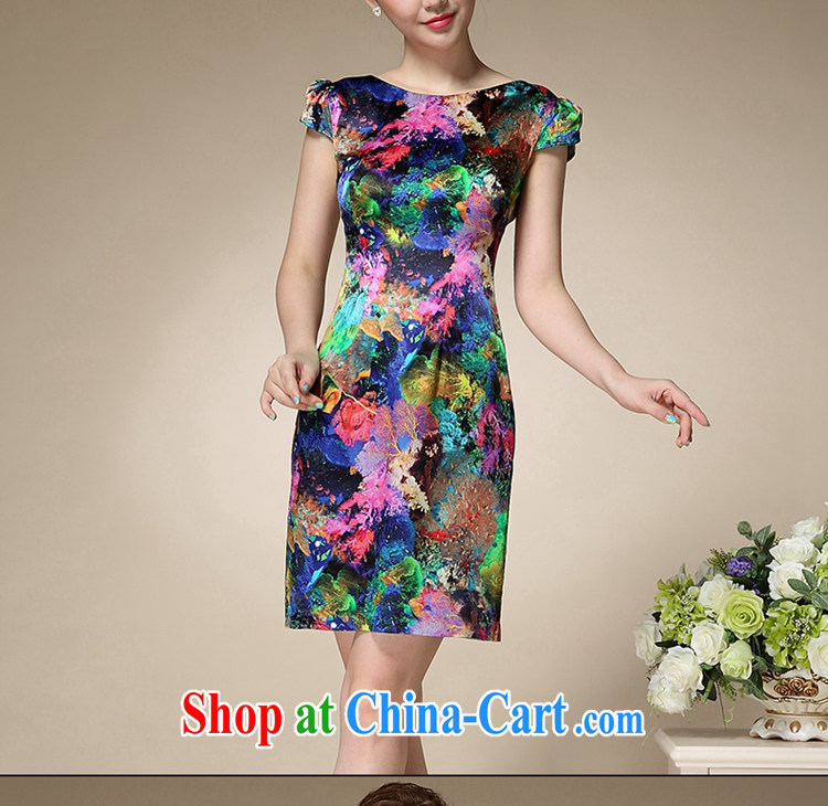 Colorful Flowers 2015 summer new stamp duty round-collar short-sleeve mom with silk cultivation style retro dresses 8996 blue stamp XXXL pictures, price, brand platters! Elections are good character, the national distribution, so why buy now enjoy more preferential! Health