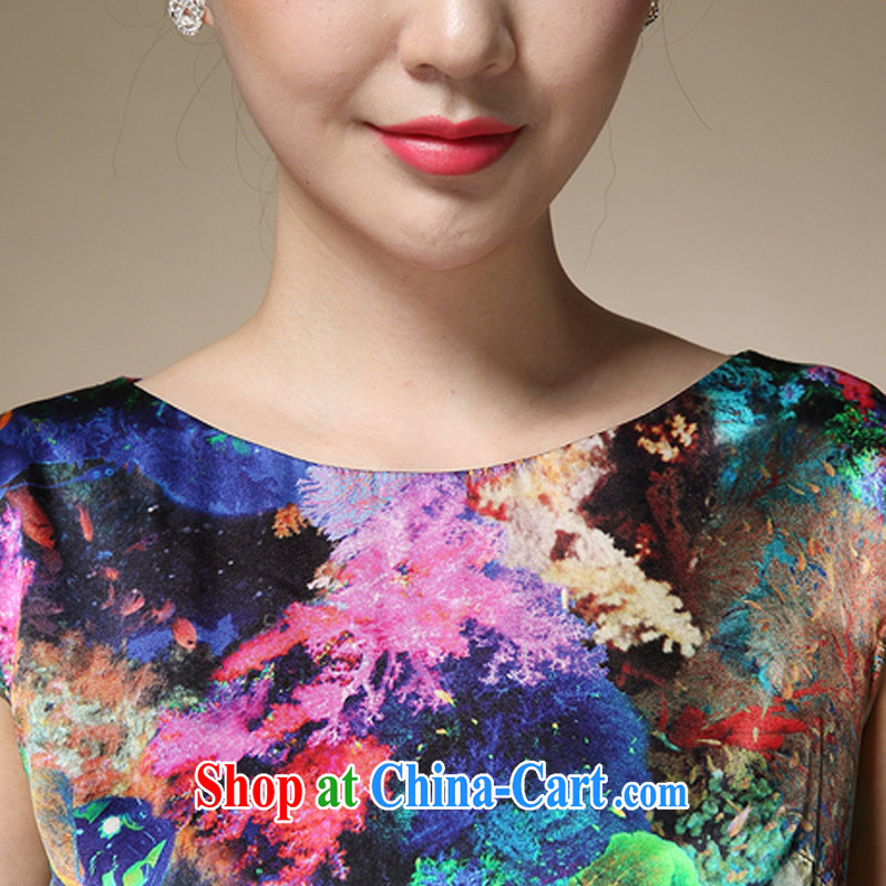 Colorful Flowers 2015 summer new stamp duty round-collar short-sleeve mom with silk beauty charm antique dresses 8996 blue stamp XXXL, fragrant flowers (CAI HUA XIANG), online shopping