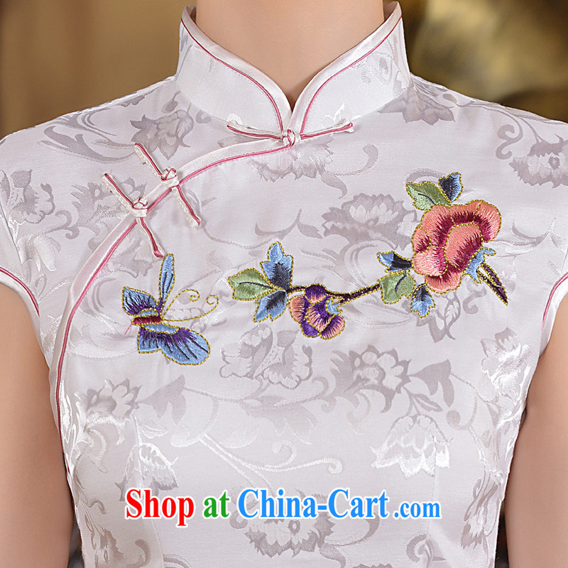 2015 daily outfit spring and summer improved stylish cultivating the waist graphics thin retro short cheongsam dress stamp dresses white XXL, Taylor Martin (TAILEMARTIN), online shopping