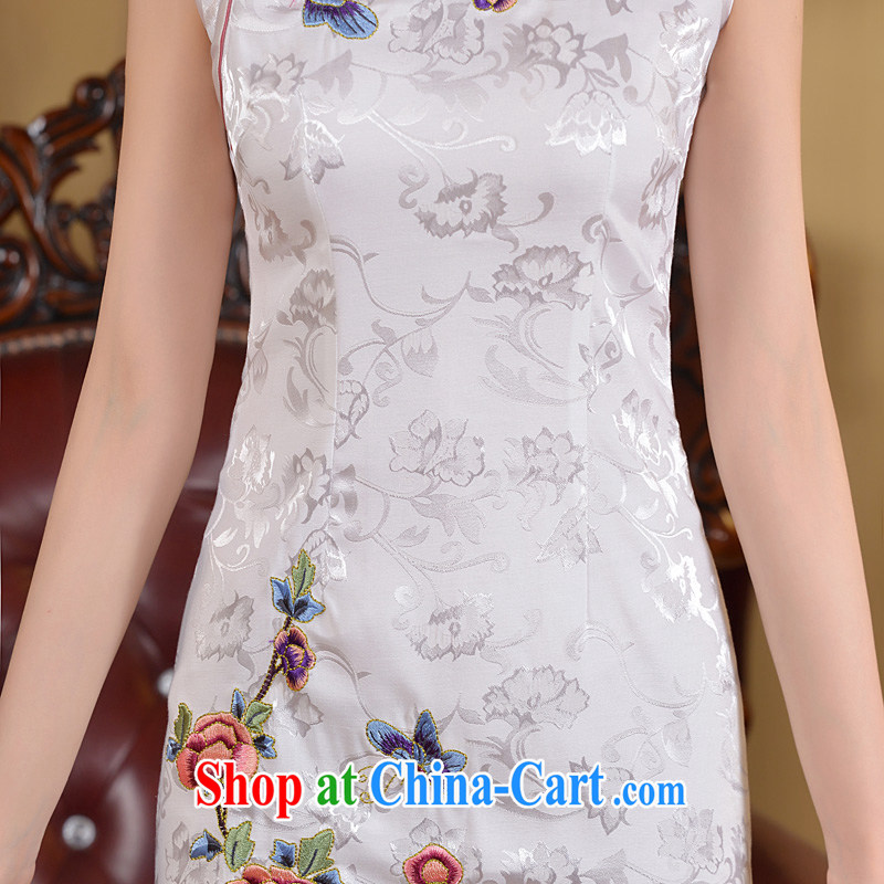 2015 daily outfit spring and summer improved stylish cultivating the waist graphics thin retro short cheongsam dress stamp dresses white XXL, Taylor Martin (TAILEMARTIN), online shopping
