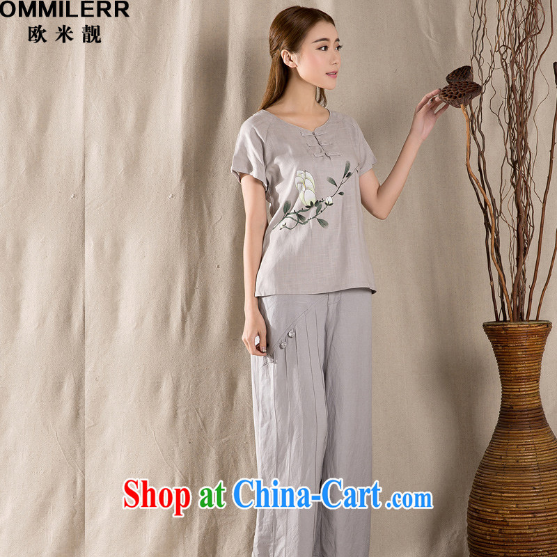 The beautiful 2015 summer new antique Chinese female improved stylish cotton Ms. Yau Ma Tei Tong with gray XXL
