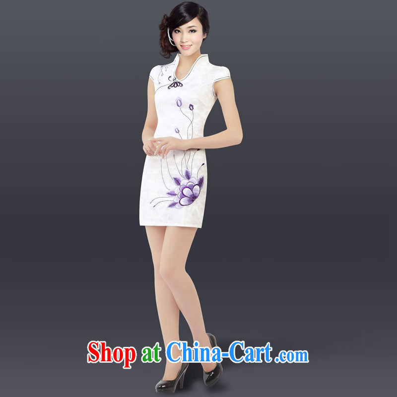 And, in accordance with embroidered short sleeves cultivating improved cheongsam retro landscape cheongsam dress female LYE 1301 white XXL, in accordance with (leyier), and, on-line shopping