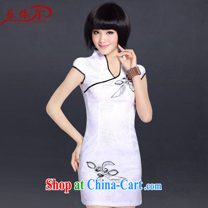 And, in accordance with IPCC Superman stylish stamp short sleeve cheongsam improved Chinese Antique stamp duty cultivating cheongsam LYE 5076 white XXL