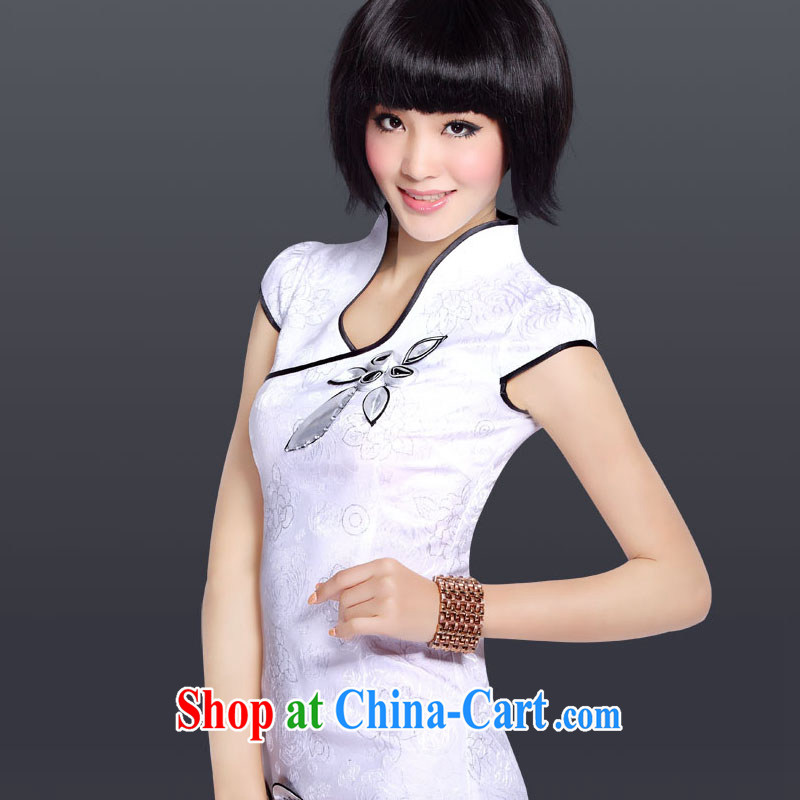And, in accordance with great popularity and stylish stamp duty short-sleeved qipao improved Chinese Antique stamp duty cultivating cheongsam LYE 5076 white XXL, music, in accordance with (leyier), shopping on the Internet
