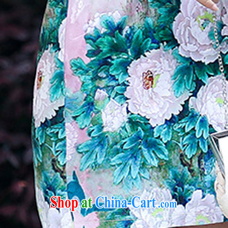 2015 summer dress new ethnic wind Chinese Chinese jacquard retro beauty charm graphics thin short-sleeve package and cheongsam dress green L, charm and Barbara (Charm Bali), online shopping