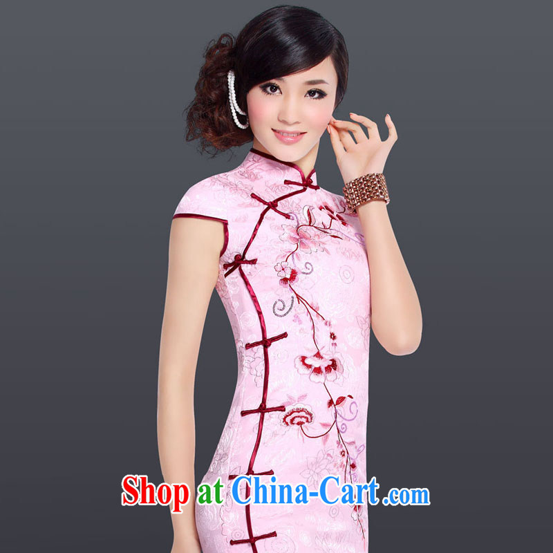 And, in accordance with modern beauty embroidered short sleeves cheongsam improved, for Chinese Antique cheongsam dress female LYE 5089 pink XXL, in accordance with (leyier), shopping on the Internet