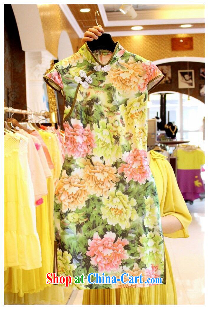 Mi-hee's 2015 summer new Ethnic Wind stamp tray back on the truck-waist graphics thin cheongsam dress yellow S pictures, price, brand platters! Elections are good character, the national distribution, so why buy now enjoy more preferential! Health