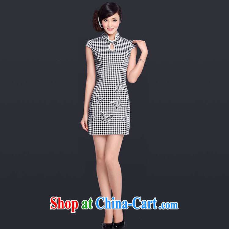 Music in spring and summer short sleeve cheongsam dress improved stylish personalized grid three-dimensional embroidery embroidery cheongsam LYE summer 1309 grid color XL pictures, price, brand platters! Elections are good character, the national distribution, so why buy now enjoy more preferential! Health