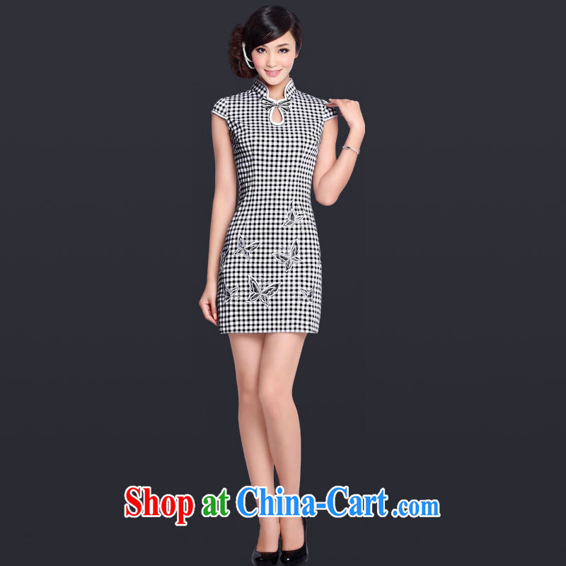 And, in accordance with spring and summer short sleeve cheongsam dress improved stylish personalized grid three-dimensional embroidery embroidery cheongsam LYE summer 1309 grid color XL and, in accordance with (leyier), online shopping