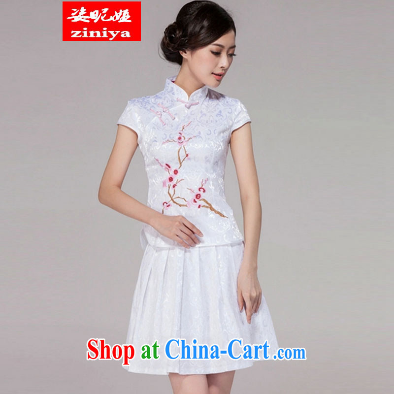 Colorful nickname Julia 2015 spring and summer new women Tang with improved daily cheongsam dress elegant retro style modern two-piece with white XXL