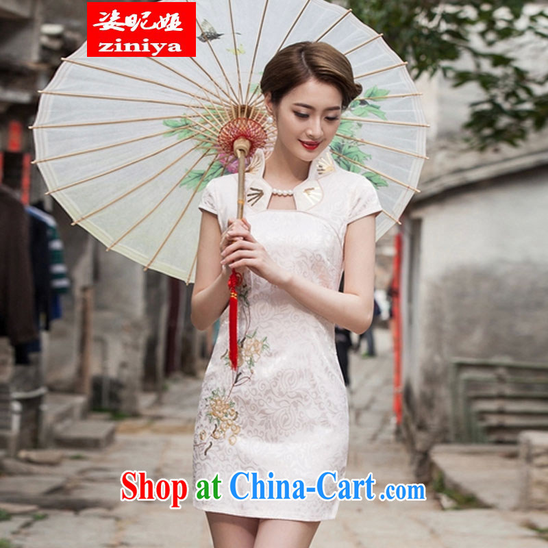 Colorful nickname Julia 2015 summer new Korean fashion improved cheongsam dress daily video thin beauty short cheongsam dress, apricot XL, colorful nicknames, and shopping on the Internet
