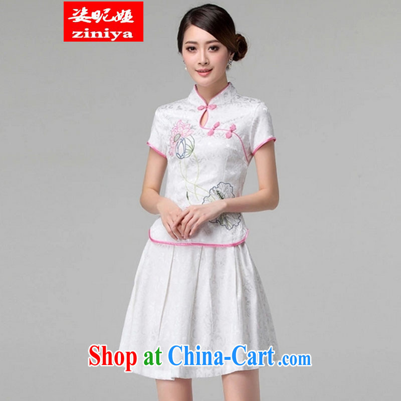 Colorful nickname Julia summer 2015, female new beauty routine retro long sleeved improved cheongsam stylish two-piece with white short-sleeved XL, colorful nicknames, and shopping on the Internet