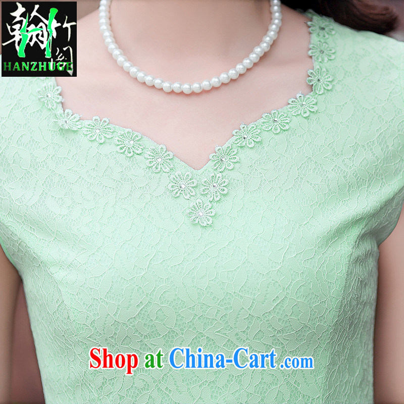 Han Bamboo House Summer 2015 new short-sleeved beauty embroidered dresses women daily video thin short, elegant qipao dress pink XXL, Han bamboo pavilion, and shopping on the Internet