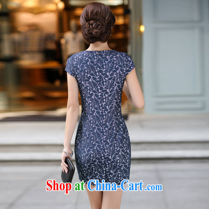 2015 UYUK new summer blue and white porcelain tight dresses beauty round-collar tight graphics thin short-sleeved suits dresses blue and white porcelain XXXL, Yi, with (UYUK), and, on-line shopping