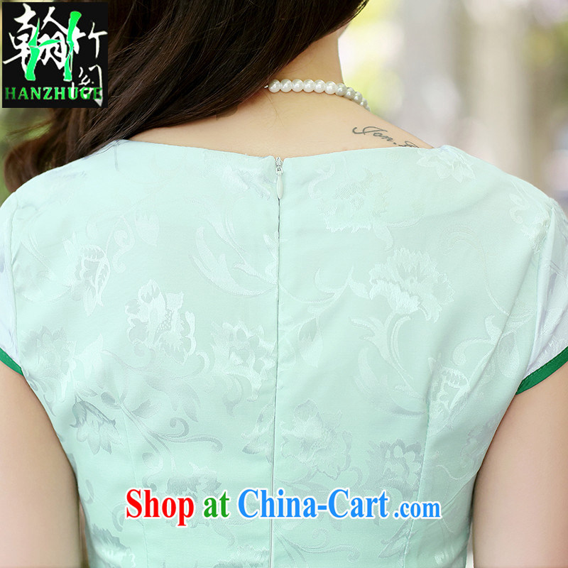 Han bamboo Pavilion 2015 summer new short-sleeved round-collar dress retro China wind daily improved cultivation cheongsam dress green the Peony XXL, Han bamboo pavilion, shopping on the Internet