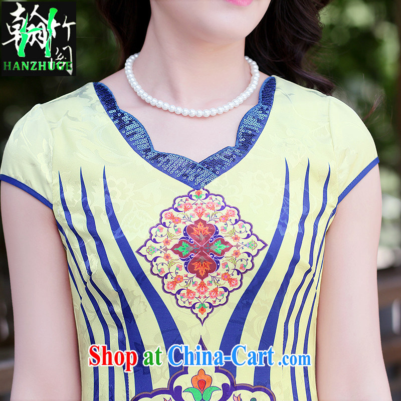 Han bamboo Pavilion 2015 new daily improved retro beauty dresses spring and summer fashion stamp short-sleeved dresses skirt blue ripple XXL, Han bamboo pavilion, and shopping on the Internet