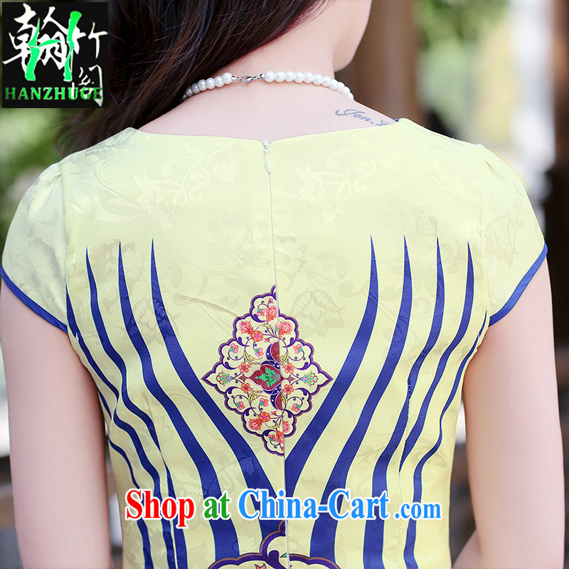 Han bamboo Pavilion 2015 new daily improved retro beauty dresses spring and summer fashion stamp short-sleeved dresses skirt blue ripple XXL, Han bamboo pavilion, and shopping on the Internet